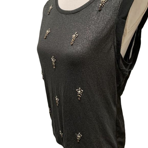 Guess Womens Top XS Grey Multi Embellished Foil Sleeveless Lightweight - Picture 4 of 15